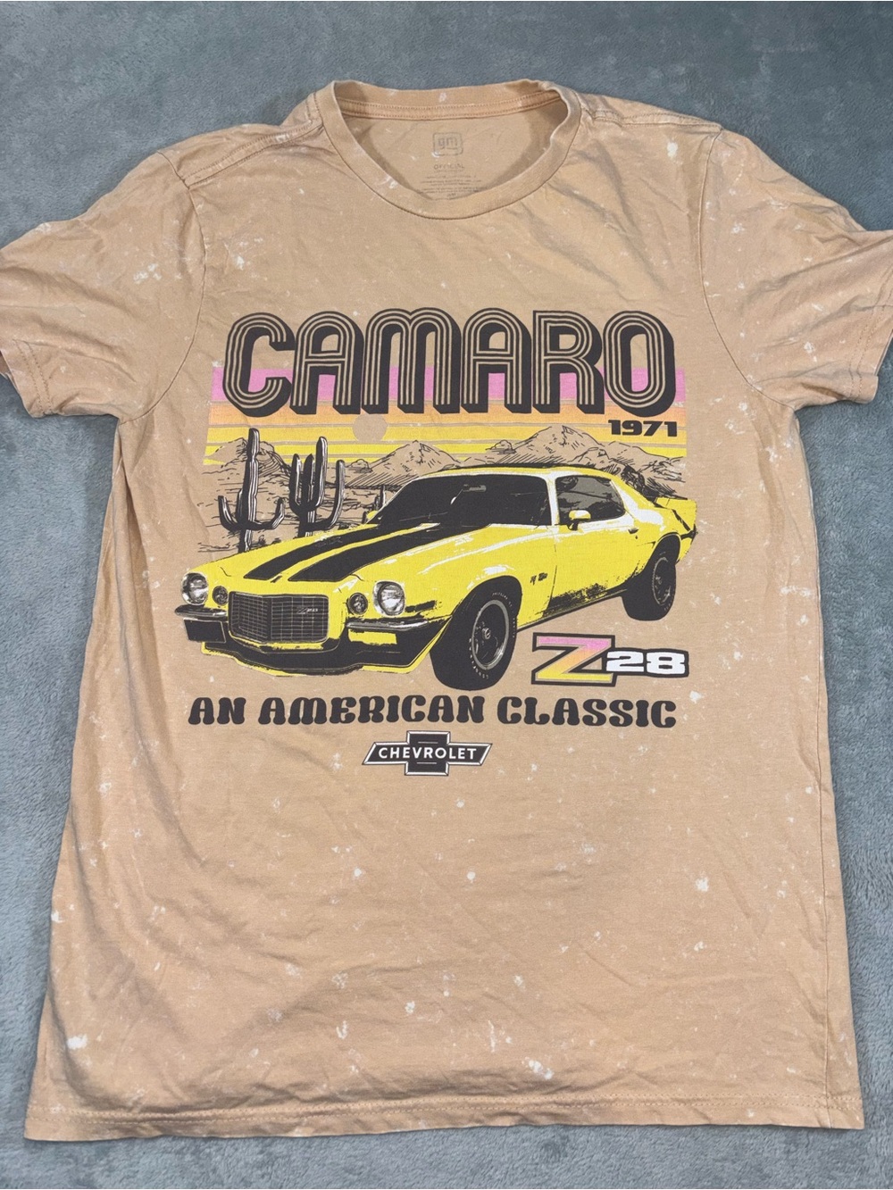 Official GM Chevy Camaro Z28 Vintage Graphic T-Shirt - Tan/Brown Wash Small